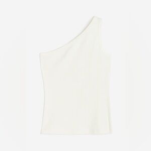 H&M Off-Shoulder Ribbed Cotton Top in Cream